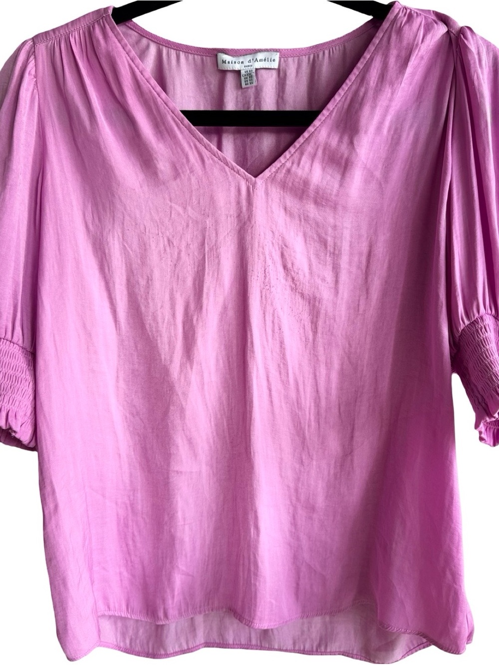 Maison d’Amélie Pink V-Neck Women’s Blouse